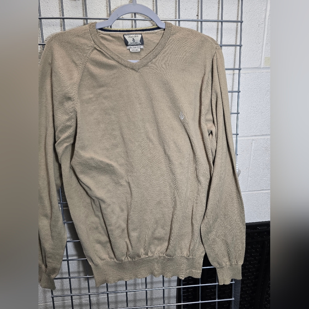 Volcom Khaki V-Neck Lightweight Standard Sweater Men's